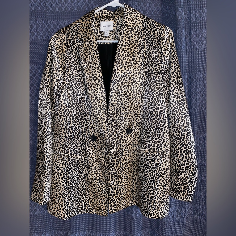 Nine West Leopard Print Silk Blazer Small